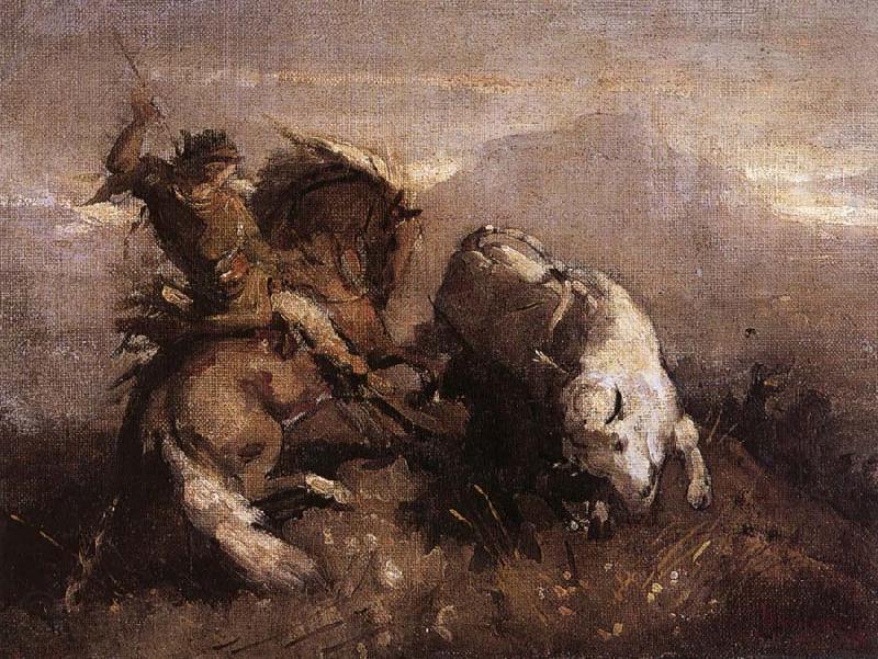 Nicolae Grigorescu Dragos Fighting the Bison France oil painting art